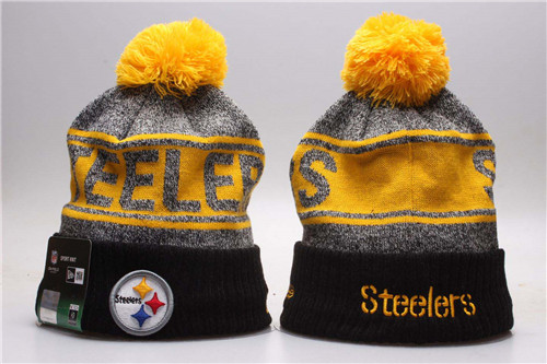 Steelers Fresh Logo Black Pom Knit Hat YP