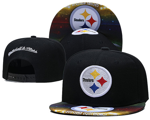 Steelers Team Logo Black Mitchell & Ness Adjustable Hat LH