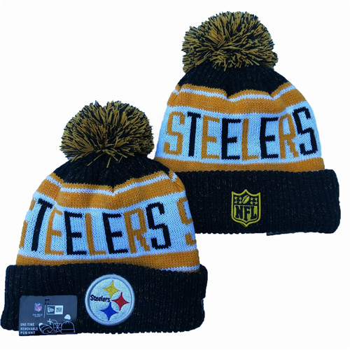 Steelers Team Logo Black Yellow Pom Knit Hat YD