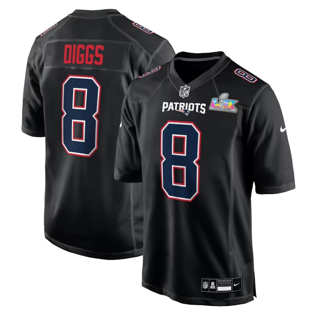 Stefon Diggs New England Patriots Nike Super Bowl LX Patch Carbon Fashion  Game Jersey - Black