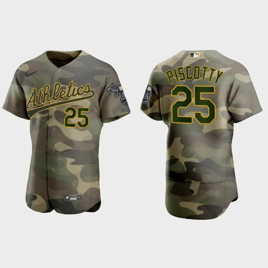 Stephen Piscotty Oakland Athletics 2021 National Armed Forces Day Authentic Jersey – Camo