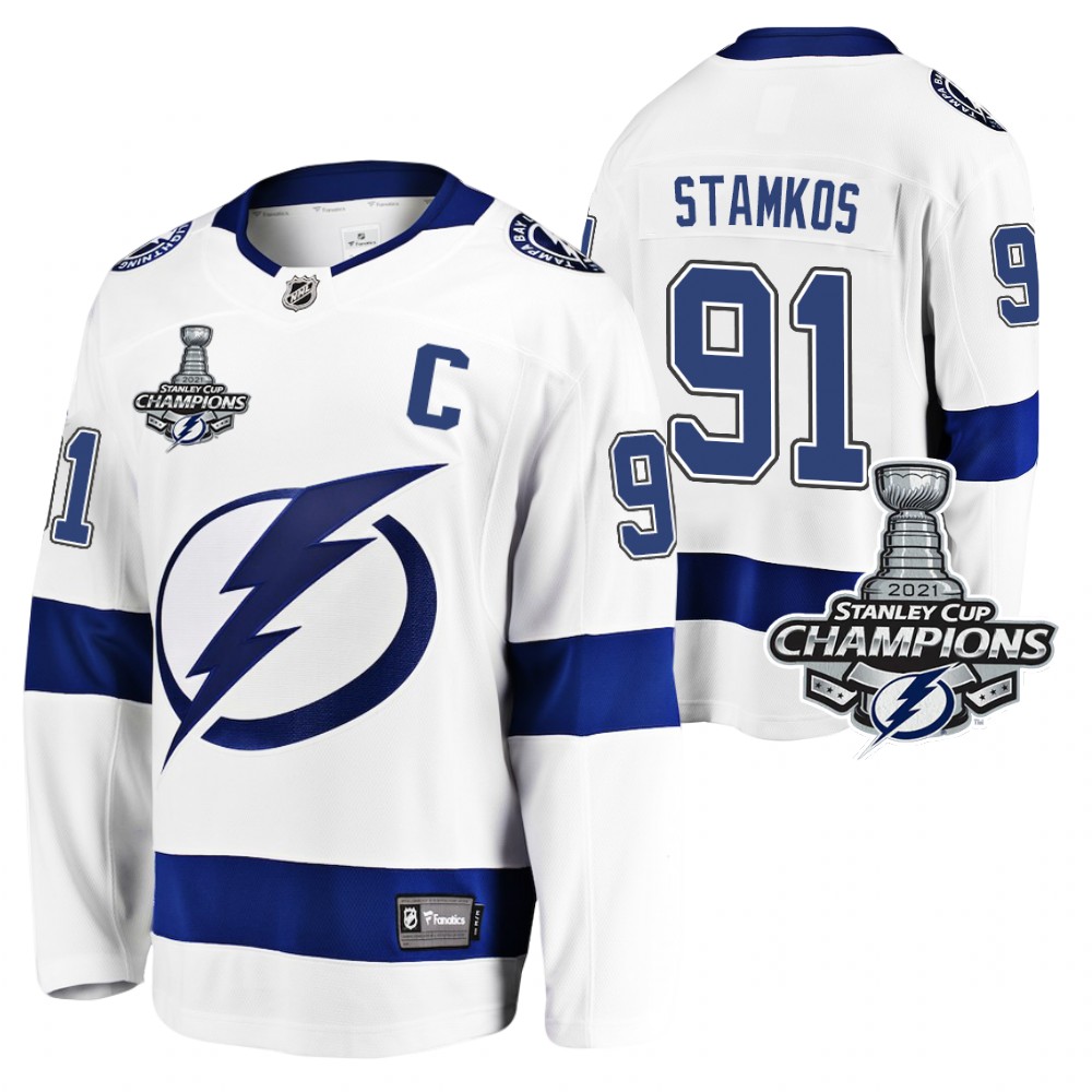 Steven Stamkos Lightning 2021 Stanley Cup Champions White Away Jersey
