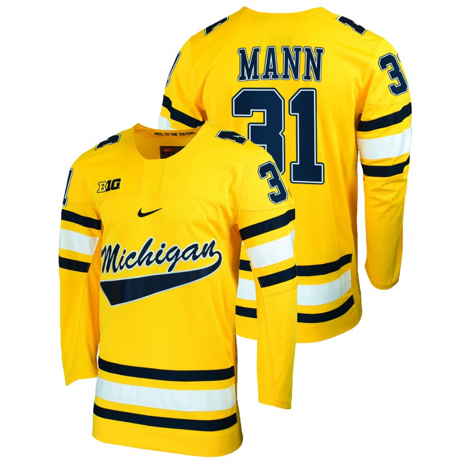 Strauss Mann College Hockey Michigan Wolverines Maize Jersey