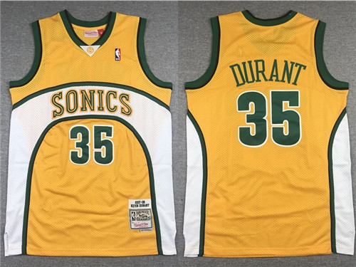 SuperSonics 35 Kevin Durant Yellow 2007-08 Hardwood Classics Jersey