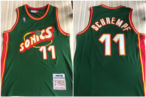 Supersonics 11 Detlef Schrempf Green 1995-96 Hardwood Classics Swingman Jersey