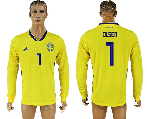 Sweden #1 Olsen Home Long Sleeves Soccer Country Jersey