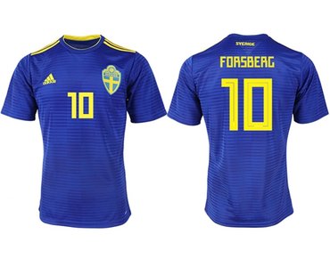 Sweden #10 Forsberg Away Soccer Country Jersey