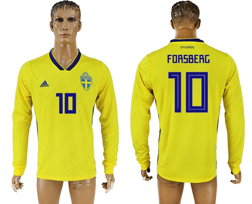 Sweden #10 Forsberg Home Long Sleeves Soccer Country Jersey