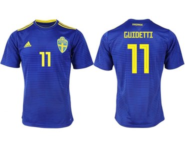 Sweden #11 Guidetti Away Soccer Country Jersey