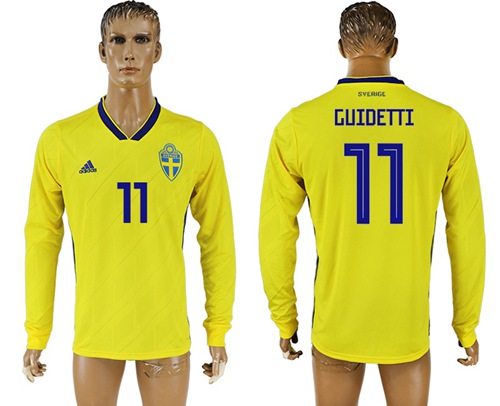 Sweden #11 Guidetti Home Long Sleeves Soccer Country Jersey