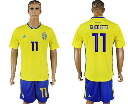 Sweden #11 Guidetti Home Soccer Country Jersey