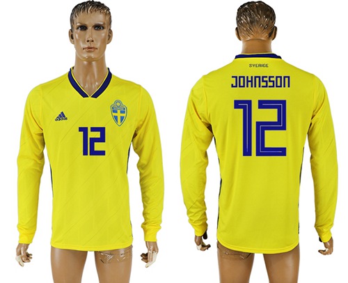 Sweden #12 Johansson Home Long Sleeves Soccer Country Jersey