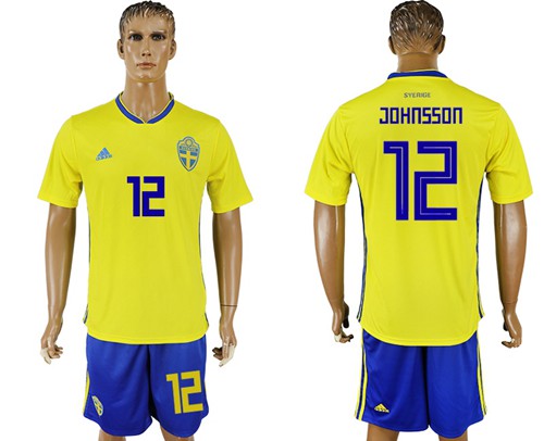 Sweden #12 Johnsson Home Soccer Country Jersey