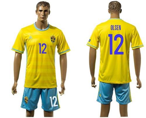 Sweden #12 Olsen Home Soccer Country Jersey
