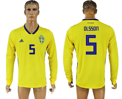 Sweden #5 Olsson Home Long Sleeves Soccer Country Jersey