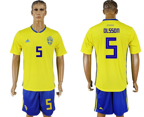 Sweden #5 Olsson Home Soccer Country Jersey