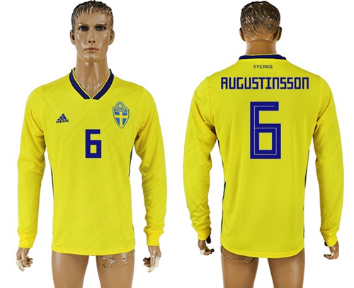Sweden #6 Augustinsson Home Long Sleeves Soccer Country Jersey
