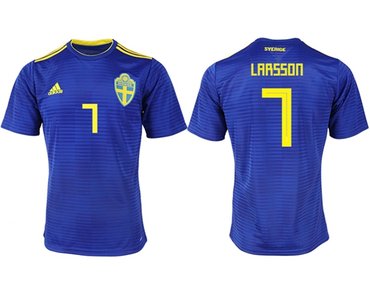 Sweden #7 Larsson Away Soccer Country Jersey