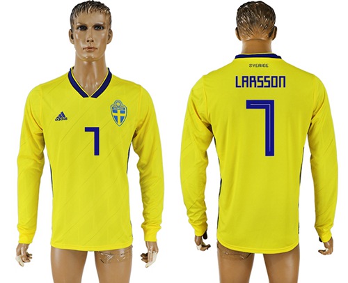 Sweden #7 Larsson Home Long Sleeves Soccer Country Jersey