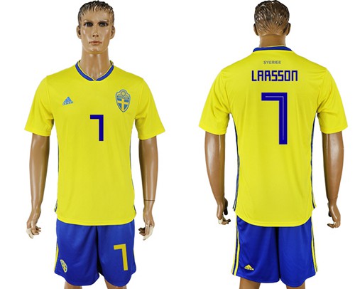 Sweden #7 Larsson Home Soccer Country Jersey