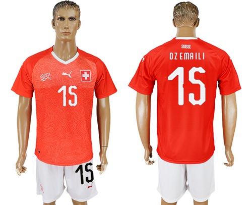 Switzerland #15 Dzemaili Red Home Soccer Country Jersey