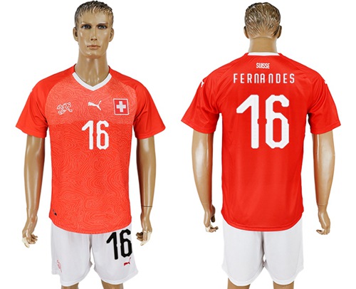 Switzerland #16 Fernandes Red Home Soccer Country Jersey