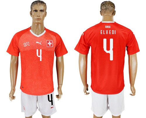 Switzerland #4 Elvedi Red Home Soccer Country Jersey