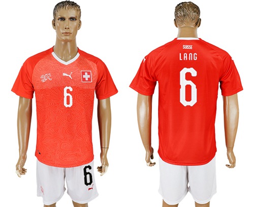 Switzerland #6 Lang Red Home Soccer Country Jersey