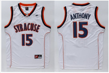 Syracuse Orange #15 Carmelo Anthnoy White Basketball Stitched NCAA Jersey