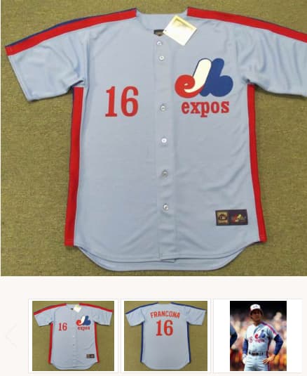 TERRY FRANCONA Montreal Expos 1983 Majestic Cooperstown Away Baseball Jersey