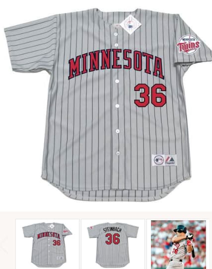 TERRY STEINBACH Minnesota Twins 1997 Majestic Throwback Away Baseball Jersey