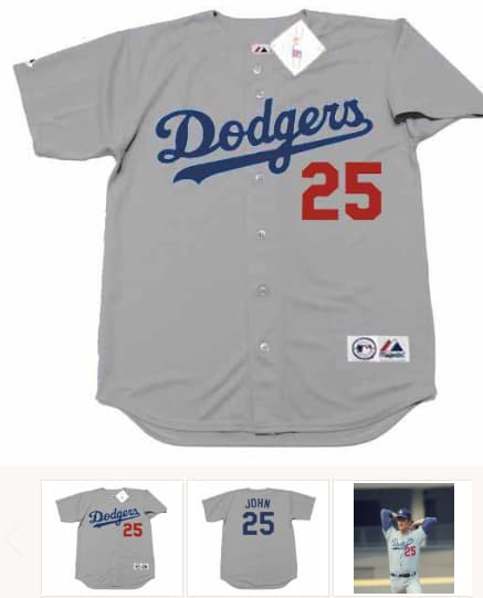 TOMMY JOHN Los Angeles Dodgers 1974 Away Majestic Throwback Baseball Jersey