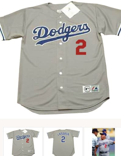 TOMMY LASORDA Los Angeles Dodgers 1981 Away Majestic Baseball Throwback Jersey