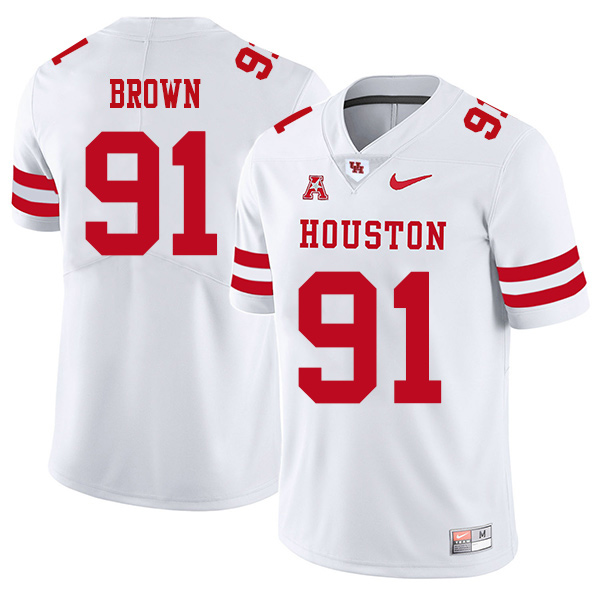 Tahj Brown Houston Cougars Men's Jersey - #91 NCAA White Stitched Authentic