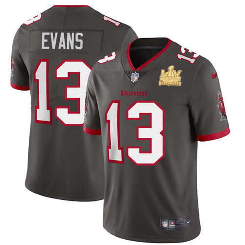 Tampa Bay Buccaneers #13 Mike Evans Men's Super Bowl LV Champions Patch Nike Pewter Alternate Vapor Limited Jersey