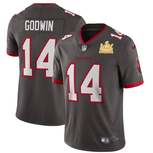 Tampa Bay Buccaneers #14 Chris Godwin Men's Super Bowl LV Champions Patch Nike Pewter Alternate Vapor Limited Jersey