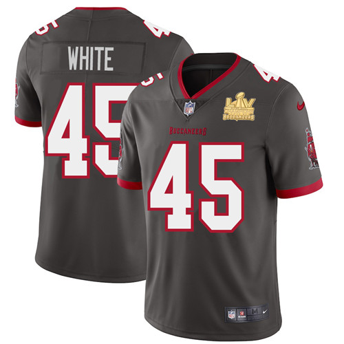 Tampa Bay Buccaneers #45 Devin White Men's Super Bowl LV Champions Patch Nike Pewter Alternate Vapor Limited Jersey