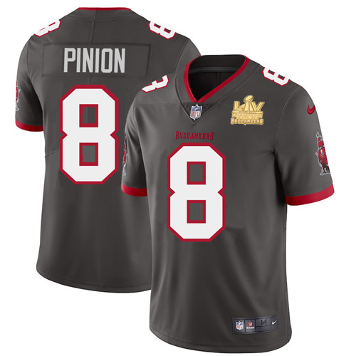 Tampa Bay Buccaneers #8 Bradley Pinion Men's Super Bowl LV Champions Patch Nike Pewter Alternate Vapor Limited Jersey