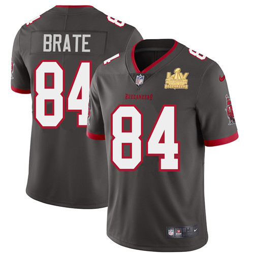 Tampa Bay Buccaneers #84 Cameron Brate Men's Super Bowl LV Champions Patch Nike Pewter Alternate Vapor Limited Jersey