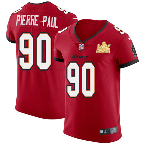 Tampa Bay Buccaneers #90 Jason Pierre-Paul Men's Super Bowl LV Champions Patch Nike Red Vapor Elite Jersey