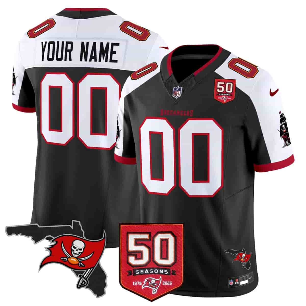 Tampa Bay Buccaneers Throwback 50th Season Patch Vapor Limited Custom Jersey - All Stitched Black Alternate