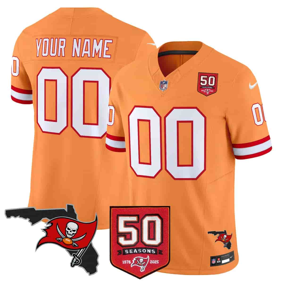Tampa Bay Buccaneers Throwback 50th Season Patch Vapor Limited Custom Jersey - All Stitched Creamsicle