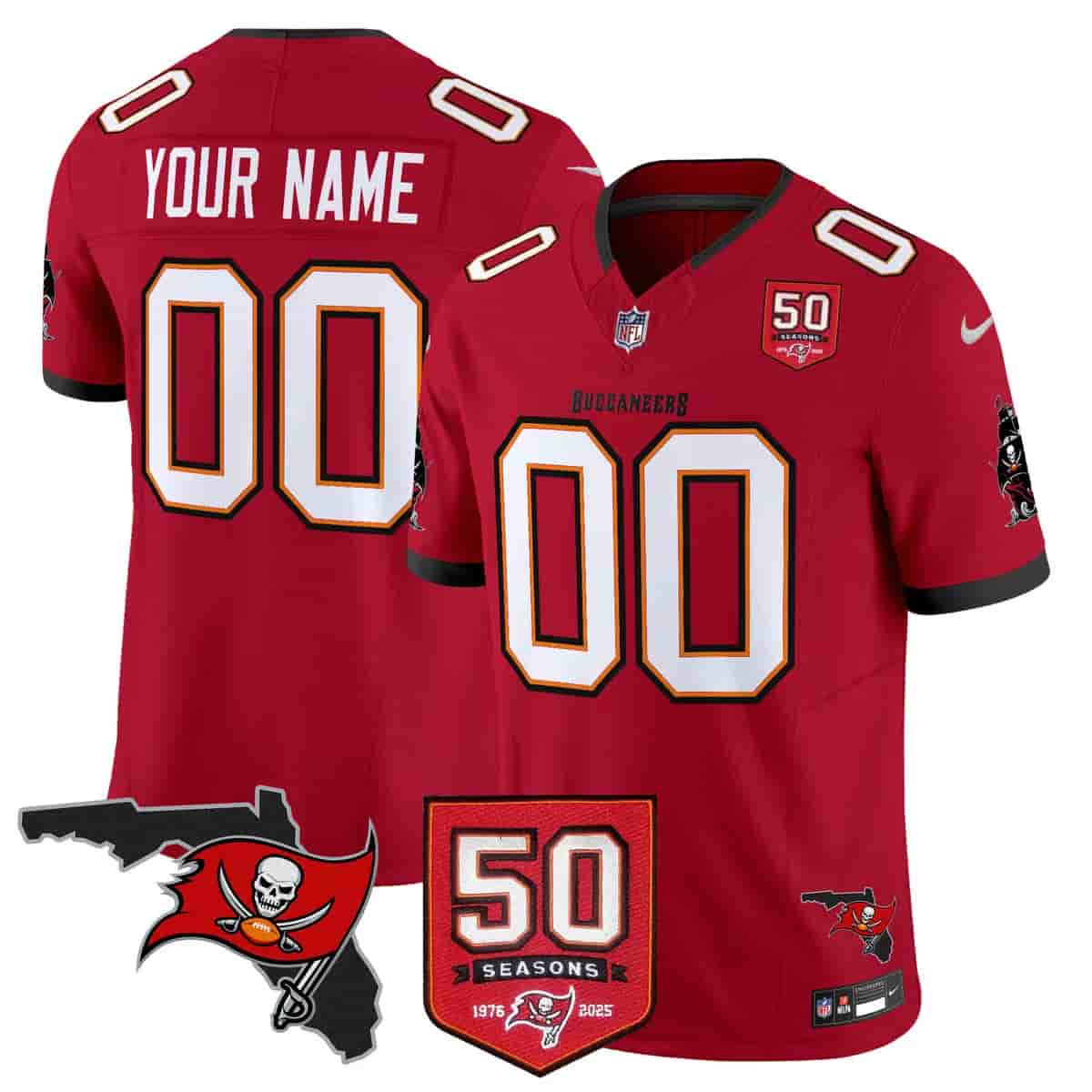 Tampa Bay Buccaneers Throwback 50th Season Patch Vapor Limited Custom Jersey - All Stitched Red