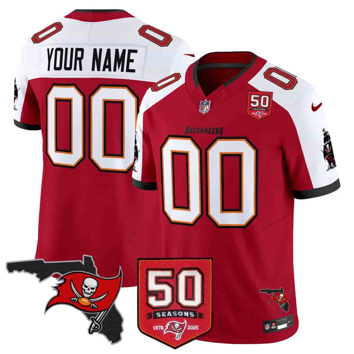 Tampa Bay Buccaneers Throwback 50th Season Patch Vapor Limited Custom Jersey - All Stitched Red Alternate
