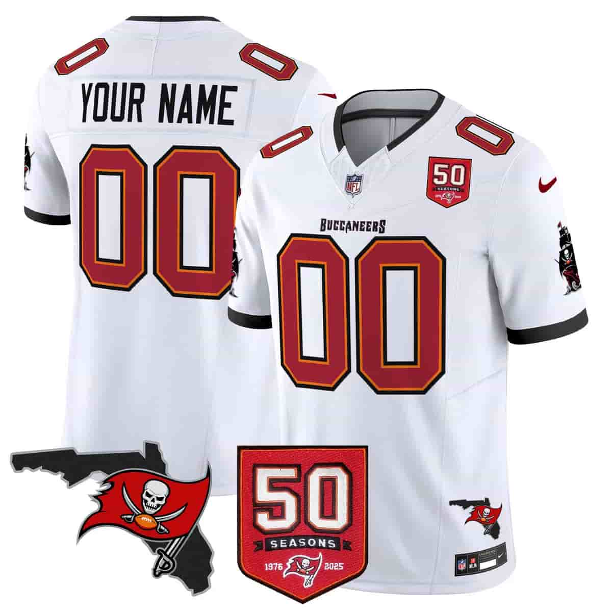 Tampa Bay Buccaneers Throwback 50th Season Patch Vapor Limited Custom Jersey - All Stitched White