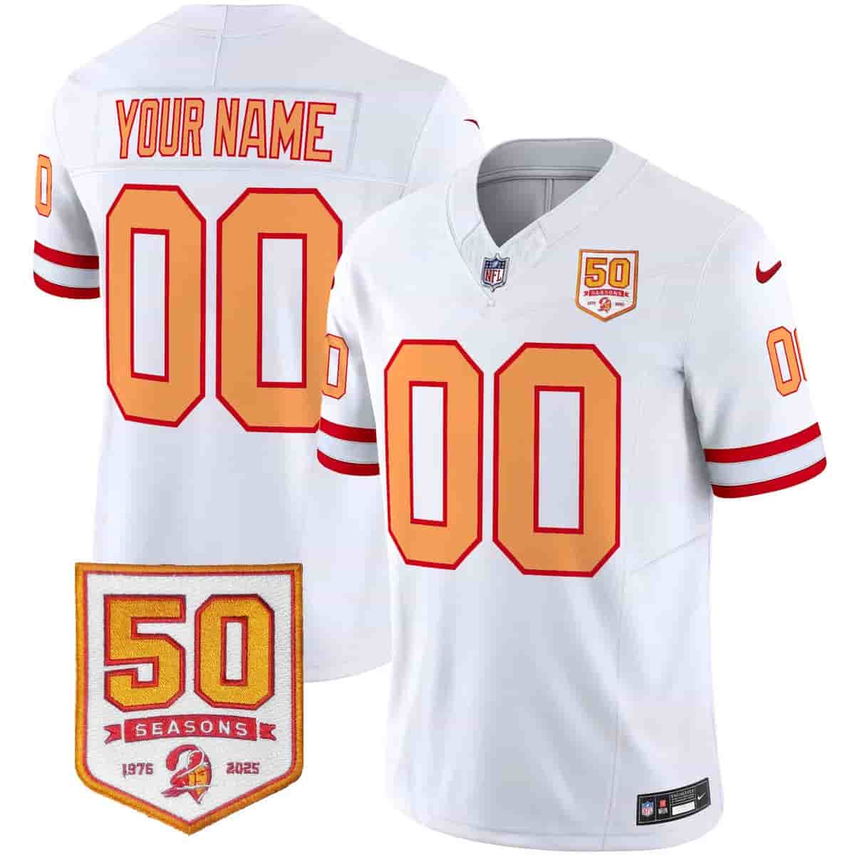Tampa Bay Buccaneers Throwback 50th Season Patch Vapor Limited Custom Jersey - All Stitched White11