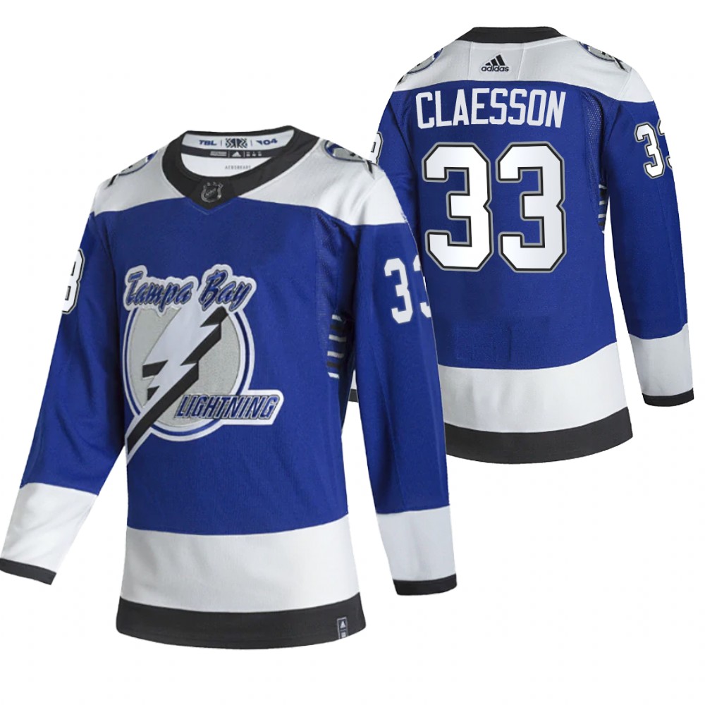 Tampa Bay Lightning 2021 Reverse Retro Fredrik Claesson Blue Jersey Special Edition