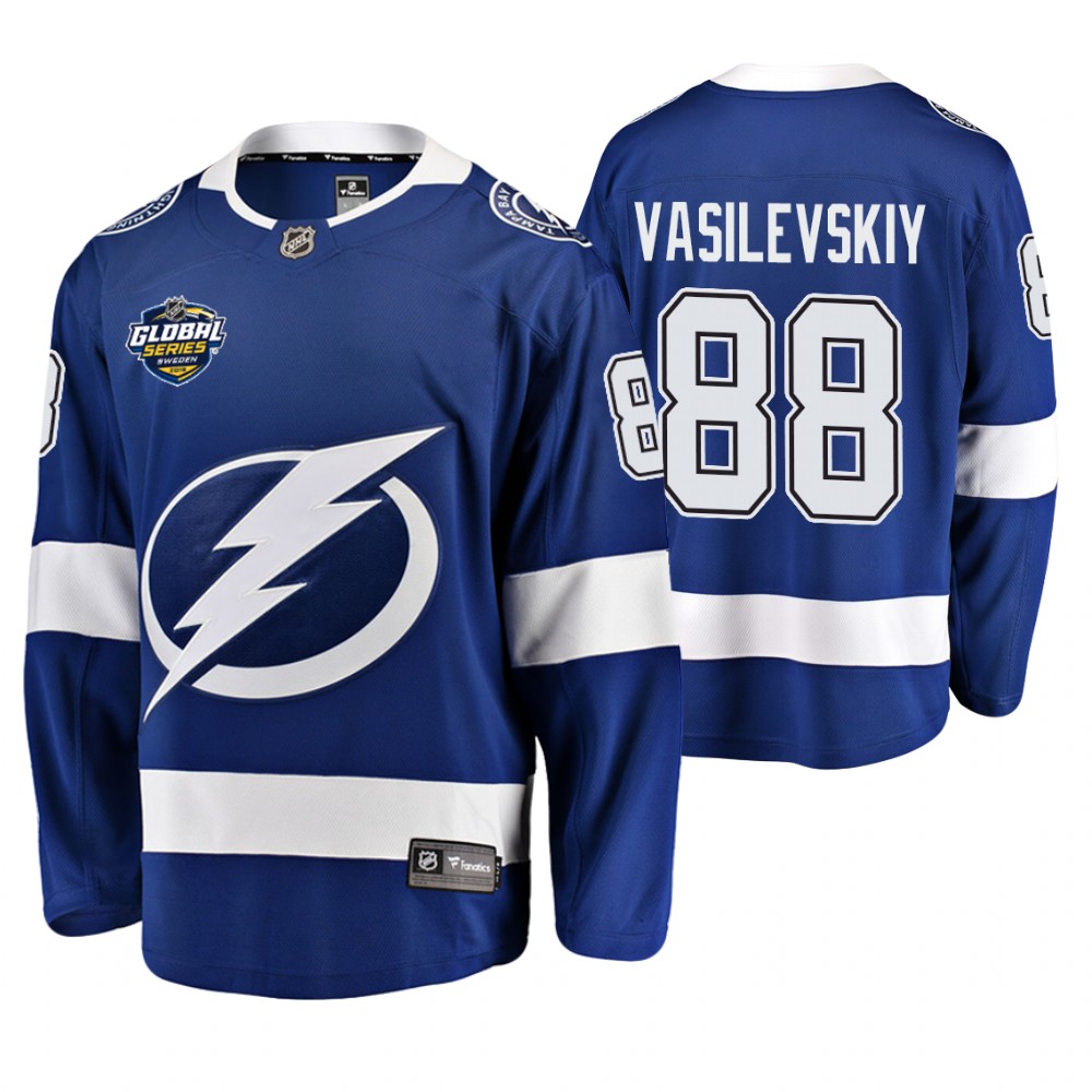 Tampa Bay Lightning Andrei Vasilevskiy Blue Fanatics Branded 2019 NHL Global Series Breakaway Player Jersey