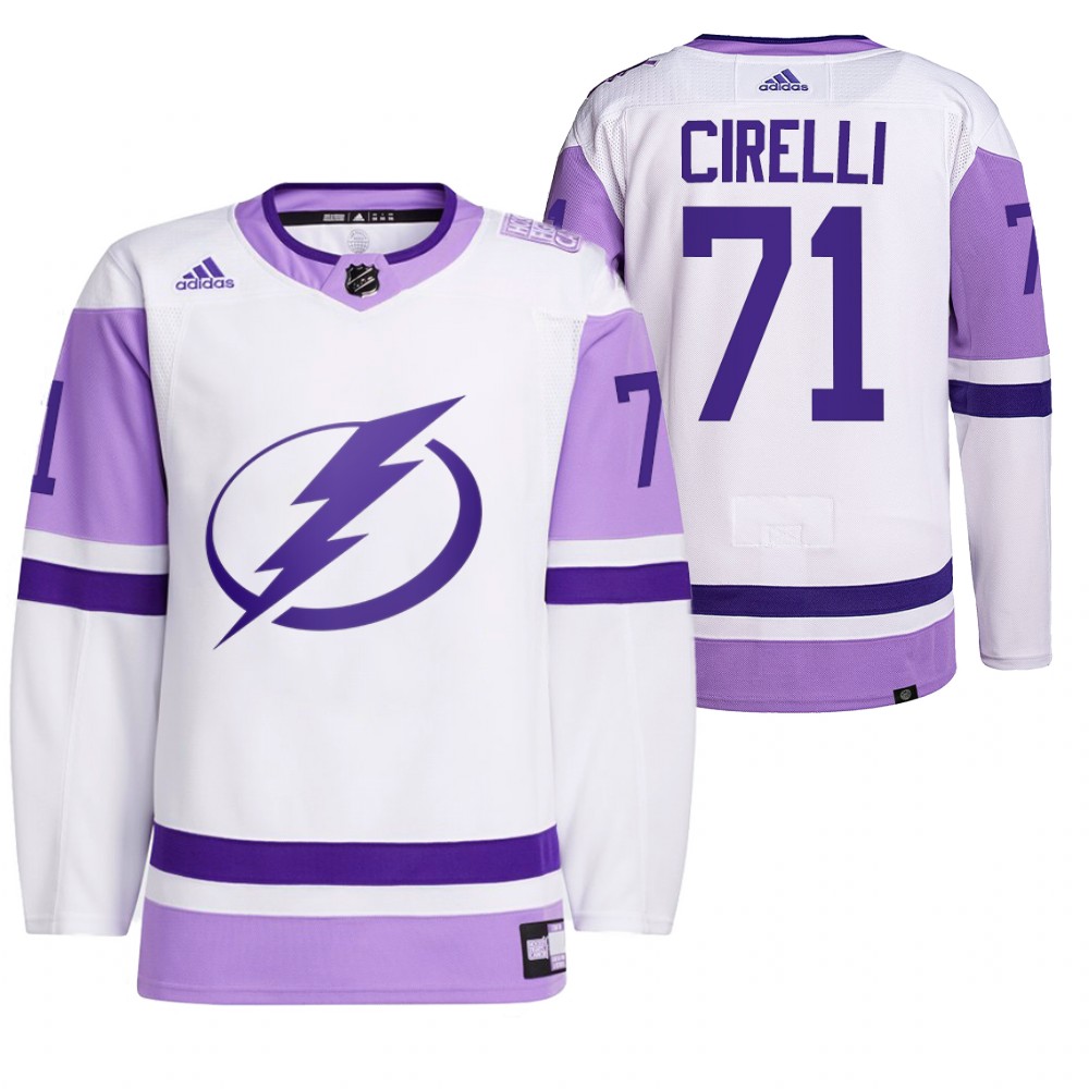 Tampa Bay Lightning Anthony Cirelli 2021 HockeyFightsCancer White Primegreen Jersey