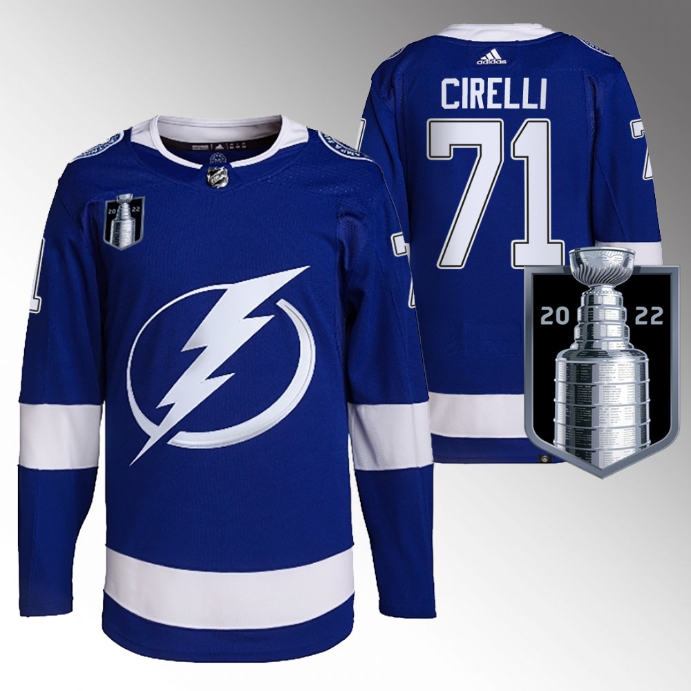 Tampa Bay Lightning Anthony Cirelli Blue 2022 Stanley Cup Final Primegreen Jersey
